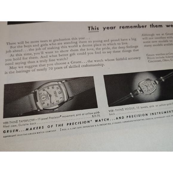 1943 Gruen Watch Print Ad Graduation Ceremony Military Aircraft 1940s Ephemera - Picture 6 of 7